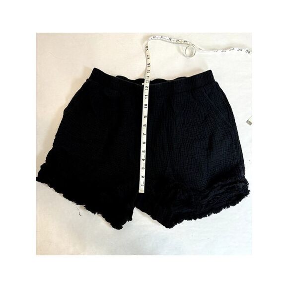 Cynthia Rowley Waffle Knit Cotton Pull-On Fringe Shorts Black Plus Size 1X - Picture 2 of 9